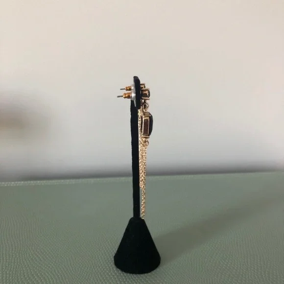 14th & Union Clear-Black-Gold long earrings - NEW - Picture 5 of 8